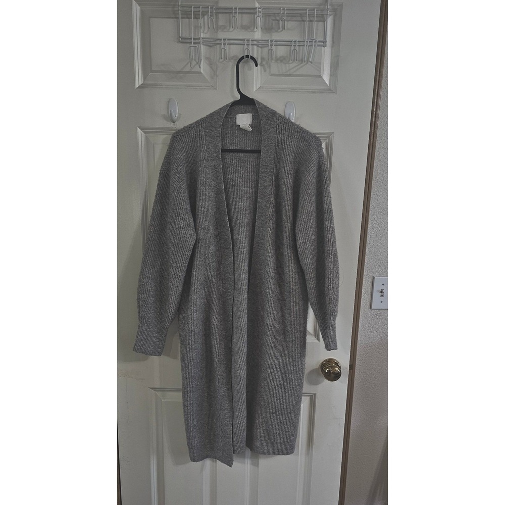 HM Womens Gray Ribbed Knit Longline Open Front Cardigan Sweater Size Medium‎
